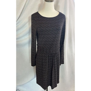 Boden Dress sz 10 Black Brown Pink Polka Dots Jersey Knit Faux Wrap pockets